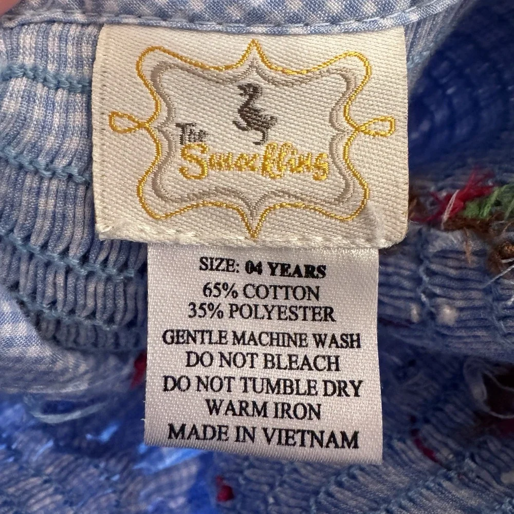 The Smockling Smocked Apple Dress Size 4 Blue Gingham Back To School - Picture 7 of 7